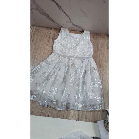 The Childrens Place 4T Silver Glitter Butterfly Tulle Party Dress  gray - Picture 6 of 12